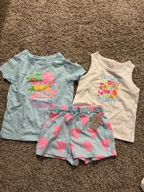 Garanimals Blue & White Summer Tops with Blue Shorts (Pink Shells)
